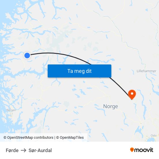 Førde to Sør-Aurdal map