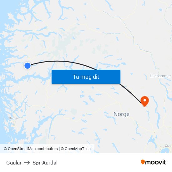 Gaular to Sør-Aurdal map