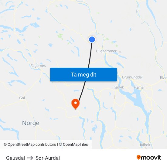 Gausdal to Sør-Aurdal map