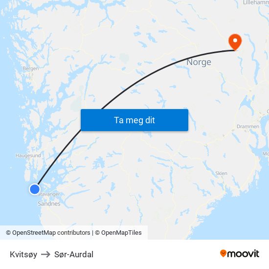 Kvitsøy to Sør-Aurdal map