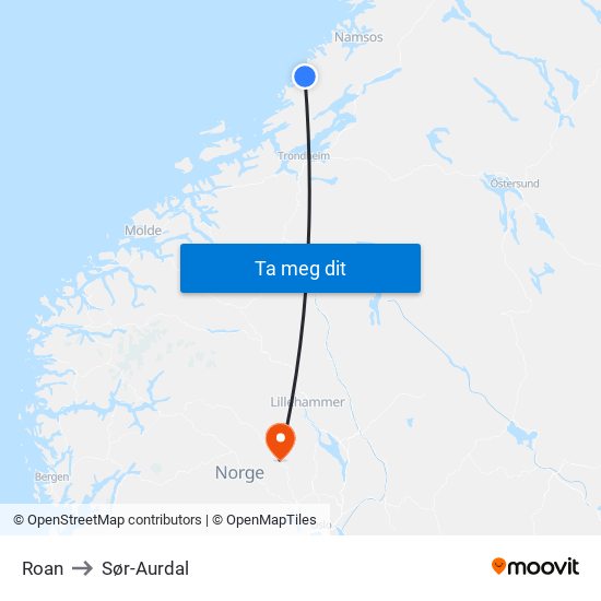 Roan to Sør-Aurdal map