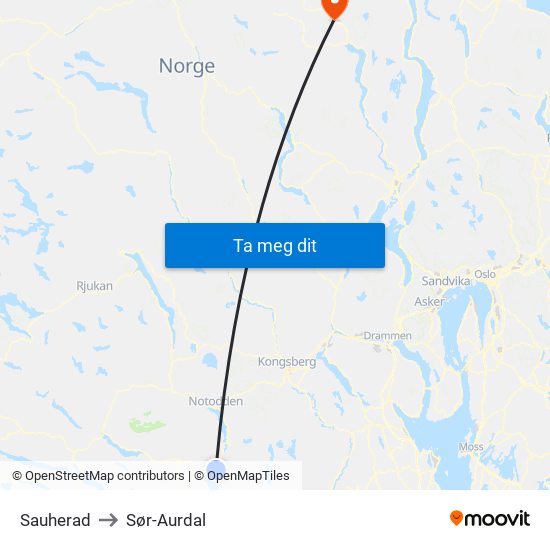 Sauherad to Sør-Aurdal map