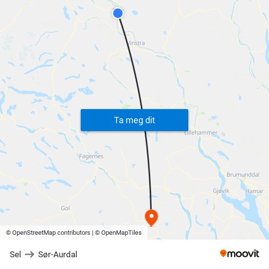 Sel to Sør-Aurdal map