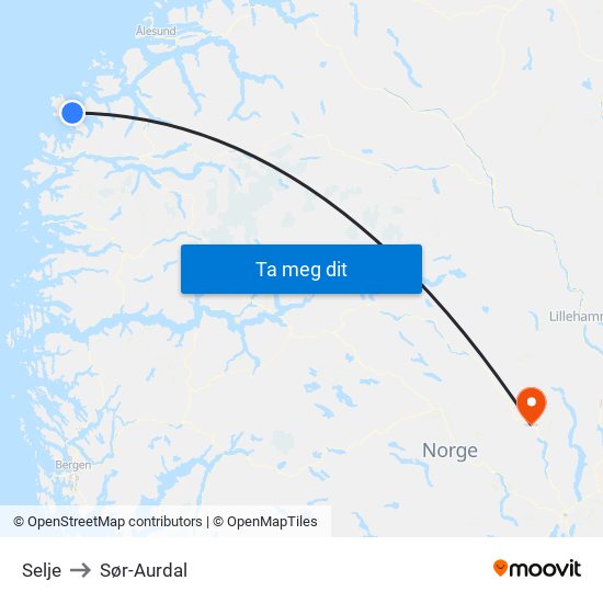 Selje to Sør-Aurdal map