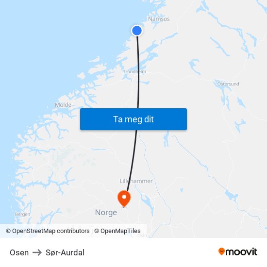 Osen to Sør-Aurdal map