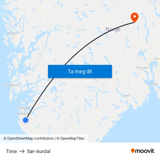 Time to Sør-Aurdal map
