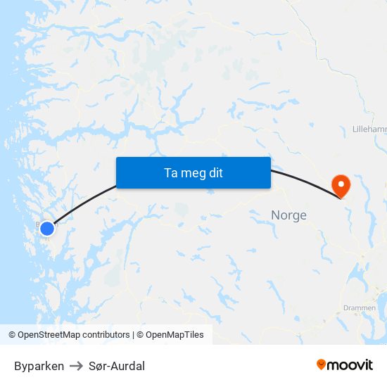 Byparken to Sør-Aurdal map