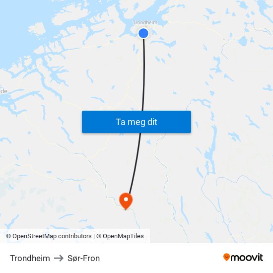 Trondheim to Sør-Fron map