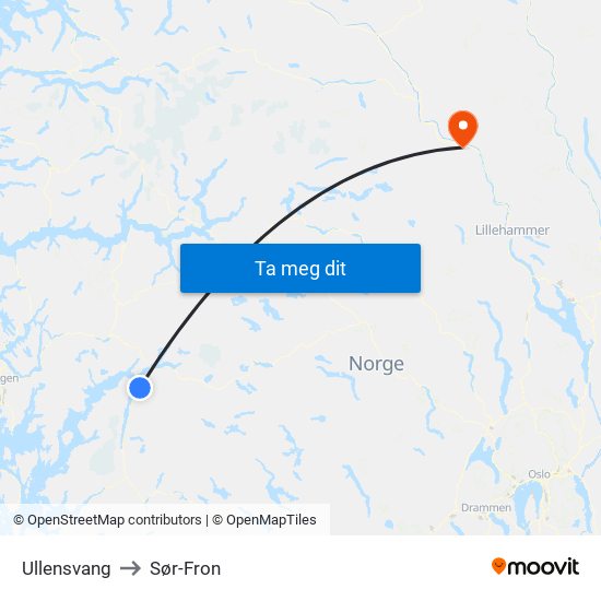 Ullensvang to Sør-Fron map