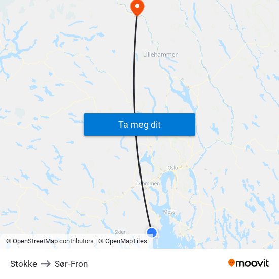 Stokke to Sør-Fron map