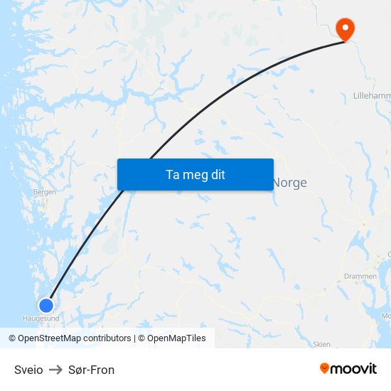 Sveio to Sør-Fron map