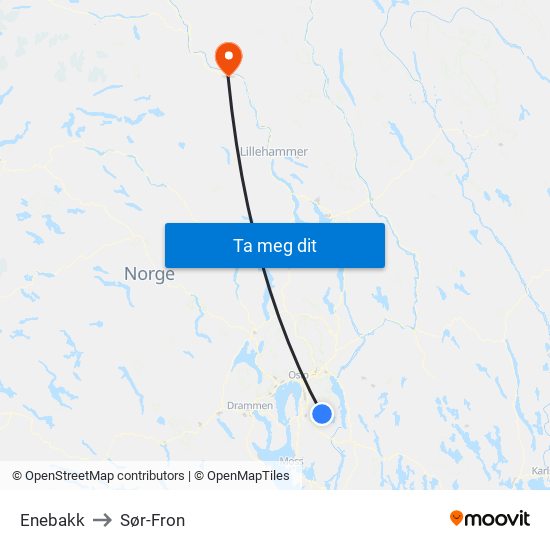 Enebakk to Sør-Fron map