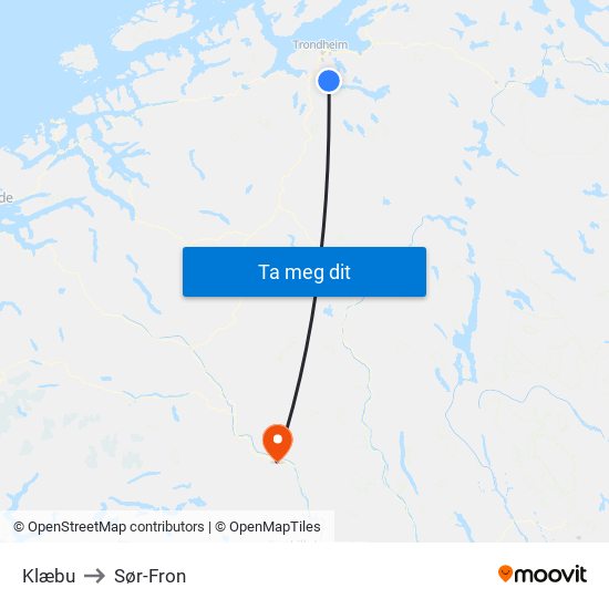 Klæbu to Sør-Fron map