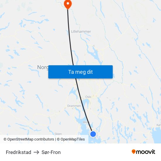 Fredrikstad to Sør-Fron map