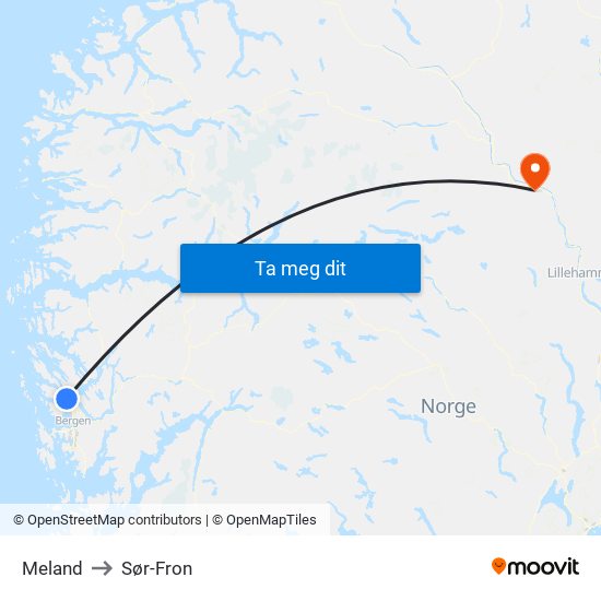 Meland to Sør-Fron map