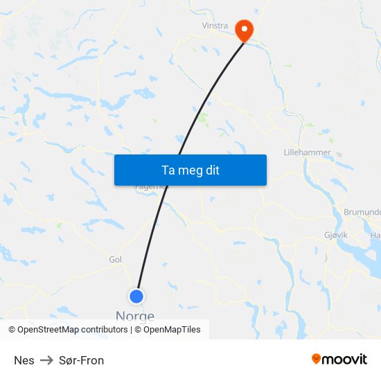 Nes to Sør-Fron map