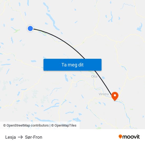 Lesja to Sør-Fron map