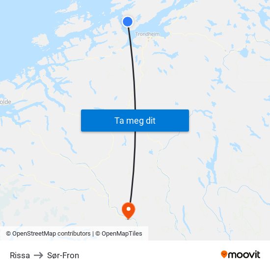 Rissa to Sør-Fron map