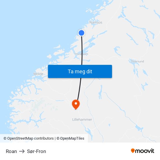 Roan to Sør-Fron map