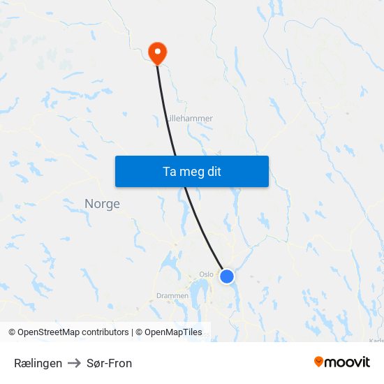 Rælingen to Sør-Fron map