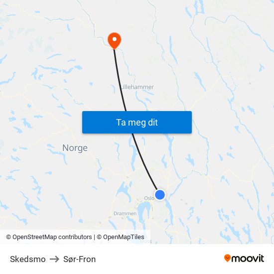 Skedsmo to Sør-Fron map