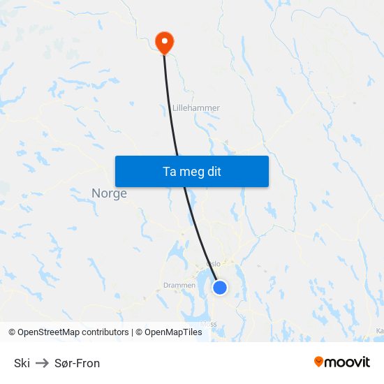 Ski to Sør-Fron map