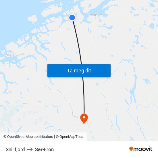 Snillfjord to Sør-Fron map
