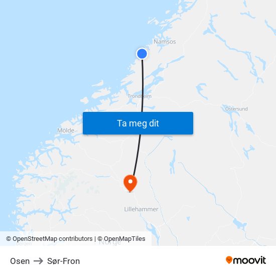Osen to Sør-Fron map