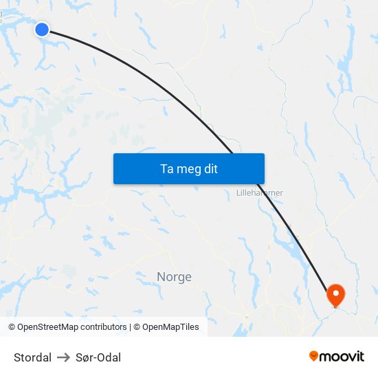 Stordal to Sør-Odal map