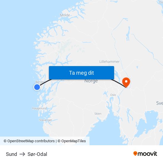 Sund to Sør-Odal map