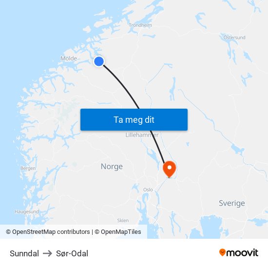 Sunndal to Sør-Odal map