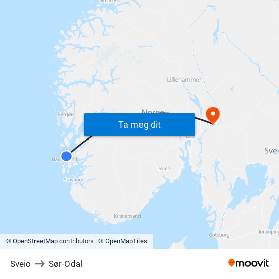 Sveio to Sør-Odal map