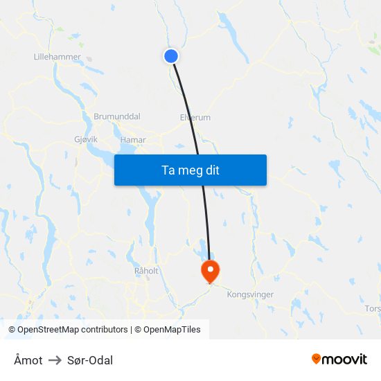 Åmot to Sør-Odal map