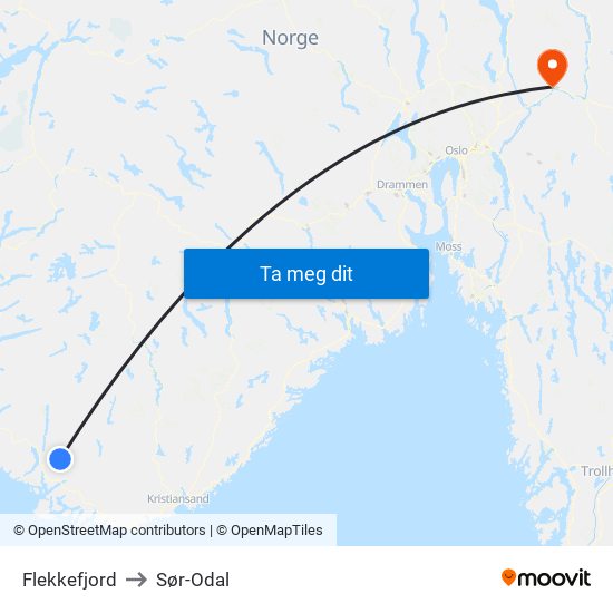 Flekkefjord to Sør-Odal map