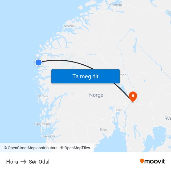 Flora to Sør-Odal map