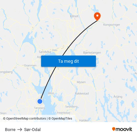 Borre to Sør-Odal map