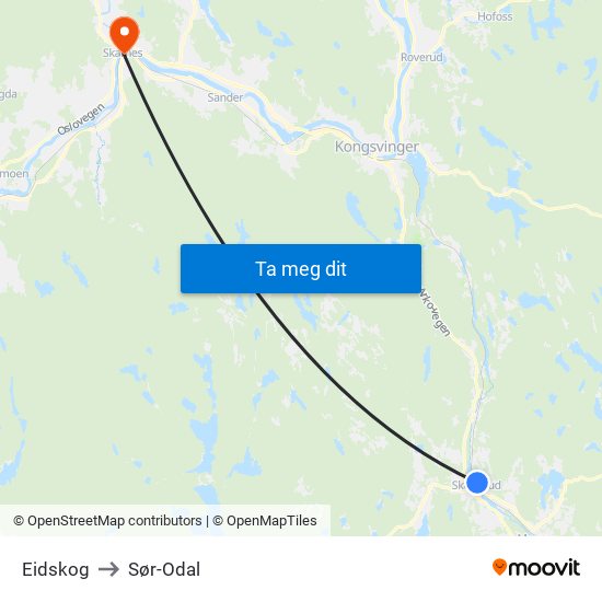 Eidskog to Sør-Odal map