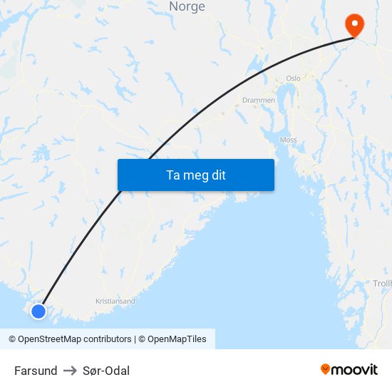 Farsund to Sør-Odal map