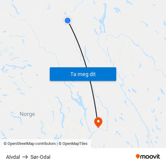 Alvdal to Sør-Odal map