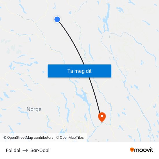 Folldal to Sør-Odal map
