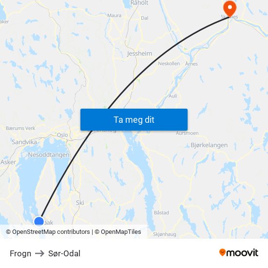Frogn to Sør-Odal map