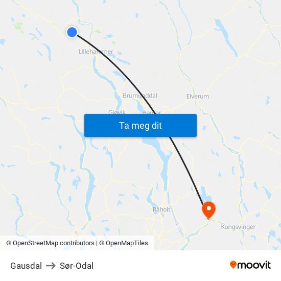 Gausdal to Sør-Odal map