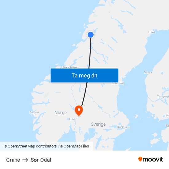 Grane to Sør-Odal map