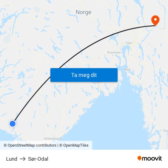 Lund to Sør-Odal map