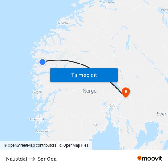 Naustdal to Sør-Odal map