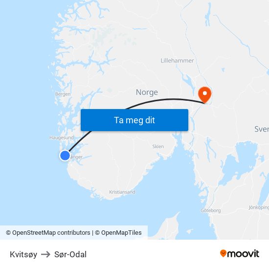 Kvitsøy to Sør-Odal map