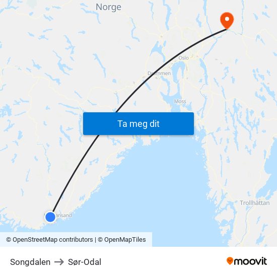 Songdalen to Sør-Odal map