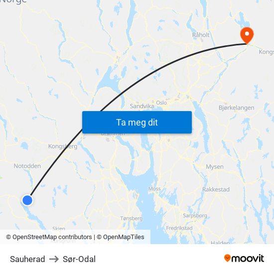 Sauherad to Sør-Odal map