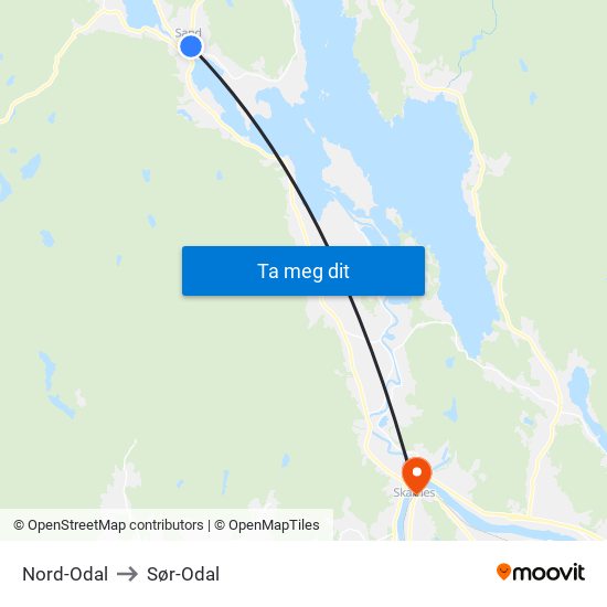 Nord-Odal to Sør-Odal map