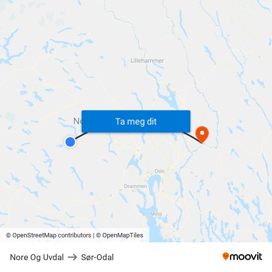 Nore Og Uvdal to Sør-Odal map